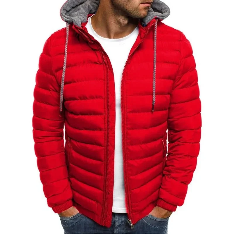 Wattierte Herren-Strickjacke mit abnehmbarer Kapuze und Kordelzug für warme Wintertage