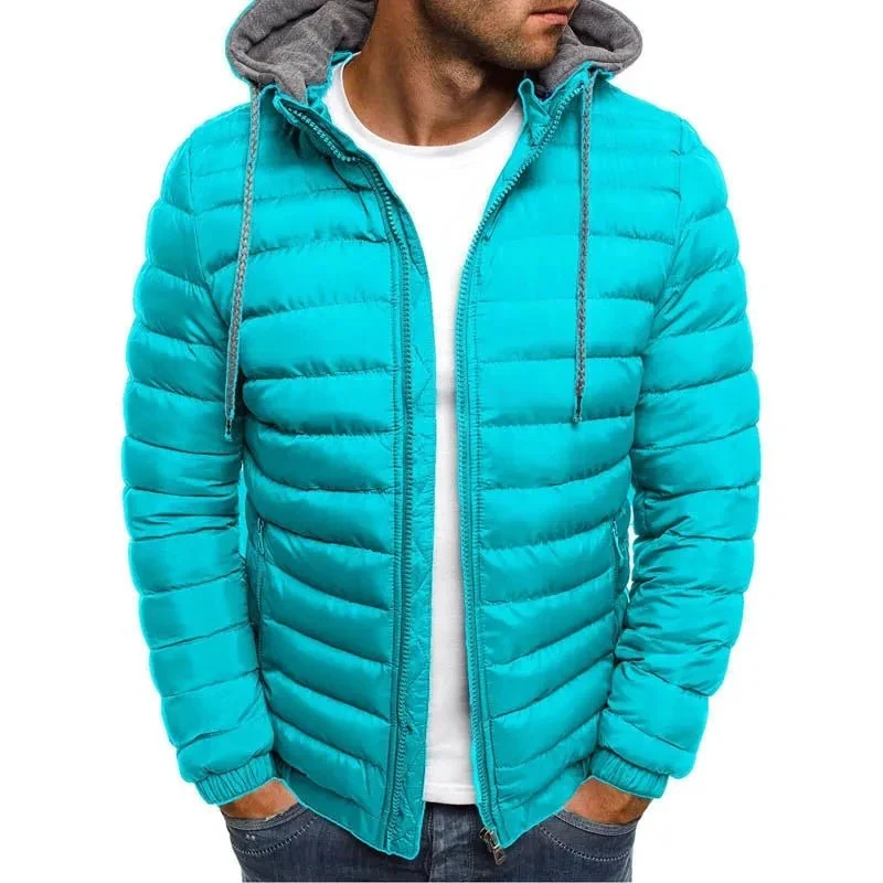 Wattierte Herren-Strickjacke mit abnehmbarer Kapuze und Kordelzug für warme Wintertage