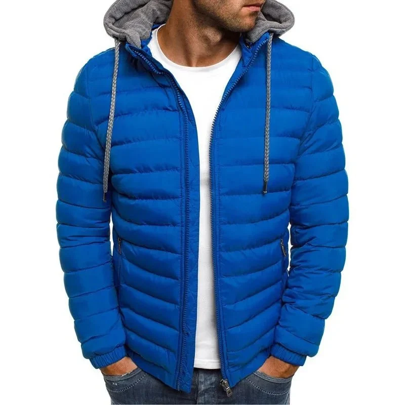 Wattierte Herren-Strickjacke mit abnehmbarer Kapuze und Kordelzug für warme Wintertage
