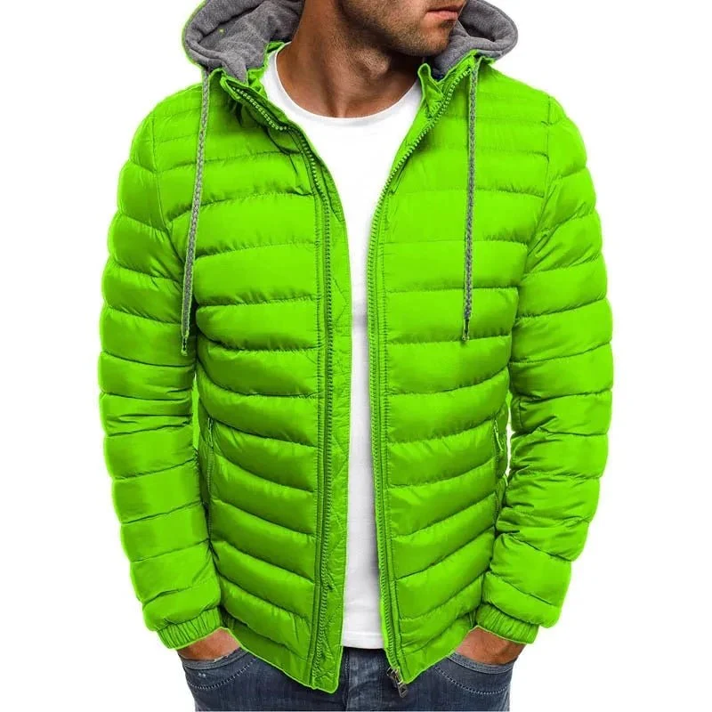 Wattierte Herren-Strickjacke mit abnehmbarer Kapuze und Kordelzug für warme Wintertage