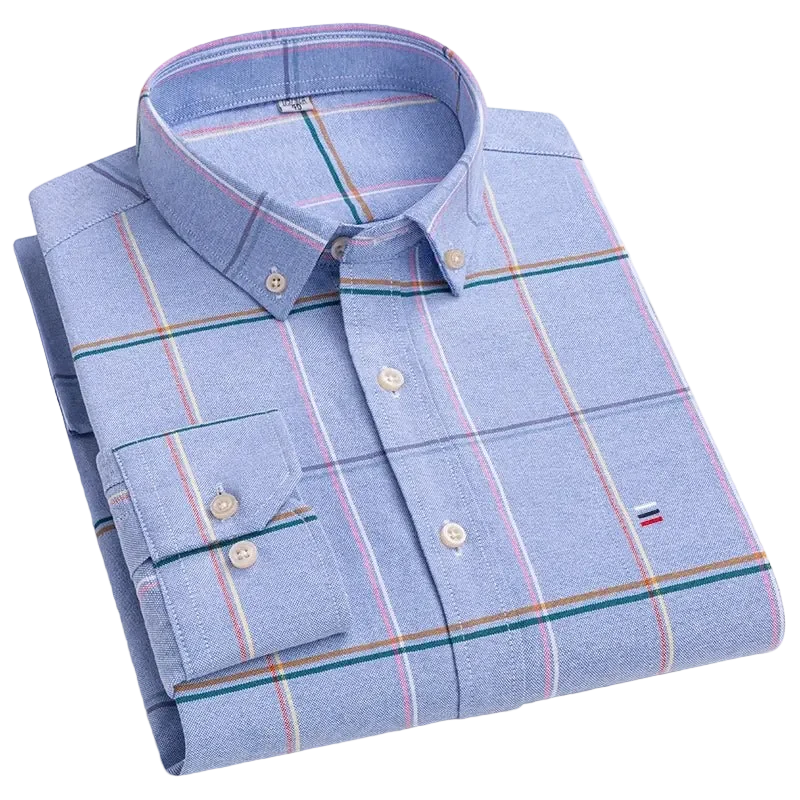 Oxford-Herrenhemd aus 100 % Baumwolle, langärmelig, kariert, weich, reguläre Passform, mit Tasche, Größen S-7XL