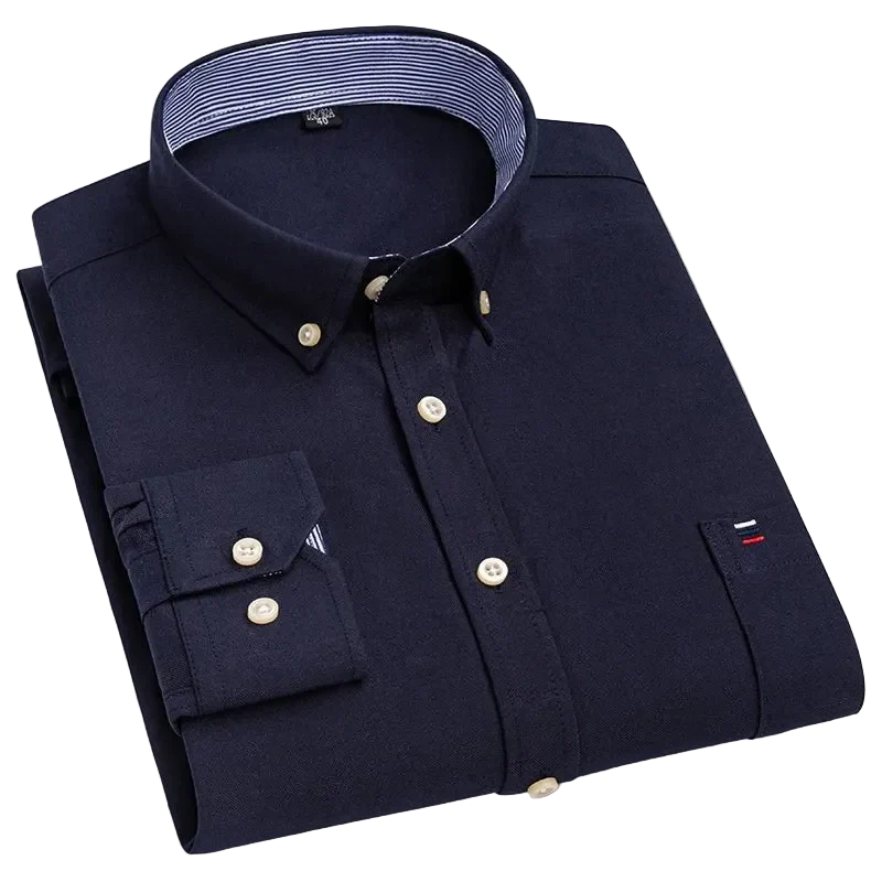 Oxford-Herrenhemd aus 100 % Baumwolle, langärmelig, kariert, weich, reguläre Passform, mit Tasche, Größen S-7XL