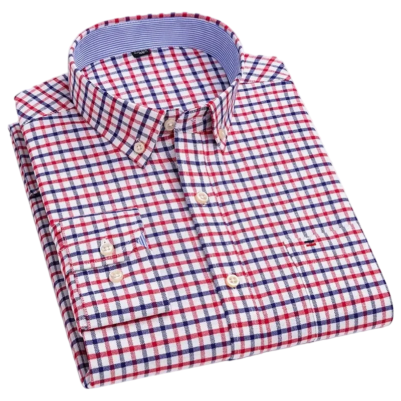 Oxford-Herrenhemd aus 100 % Baumwolle, langärmelig, kariert, weich, reguläre Passform, mit Tasche, Größen S-7XL