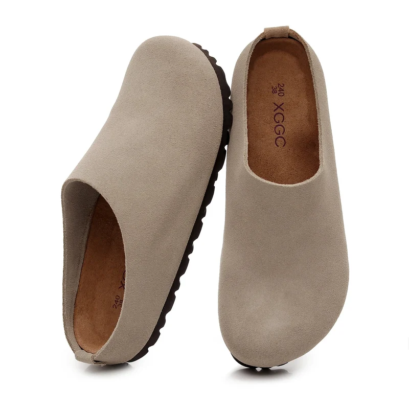 Cork Footbed Sandals with Arch Support - Comfortable Anti Slip Leather Clogs
