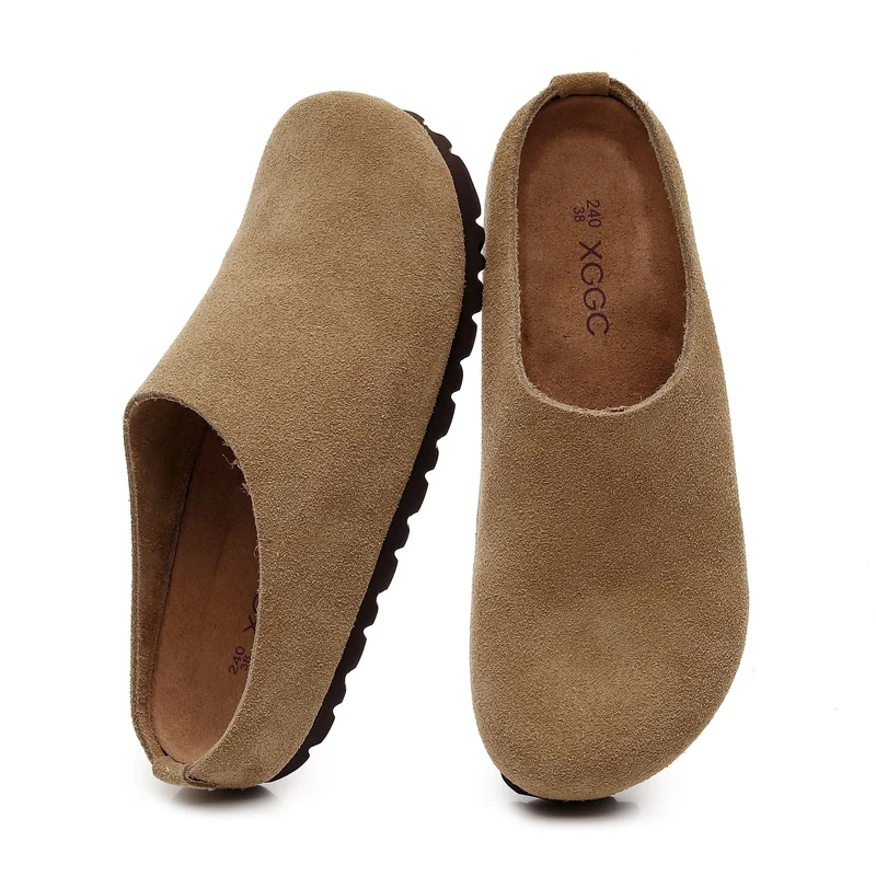 Cork Footbed Sandals with Arch Support - Comfortable Anti Slip Leather Clogs