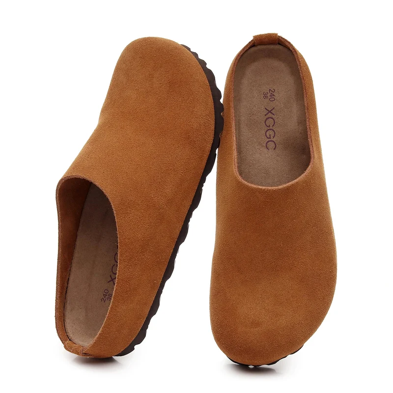 Cork Footbed Sandals with Arch Support - Comfortable Anti Slip Leather Clogs