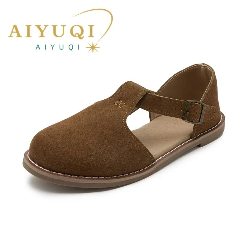 Stylish Genuine Leather Sandals for Women - Hollow Roman Design