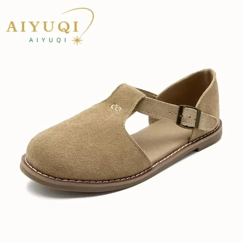 Stylish Genuine Leather Sandals for Women - Hollow Roman Design