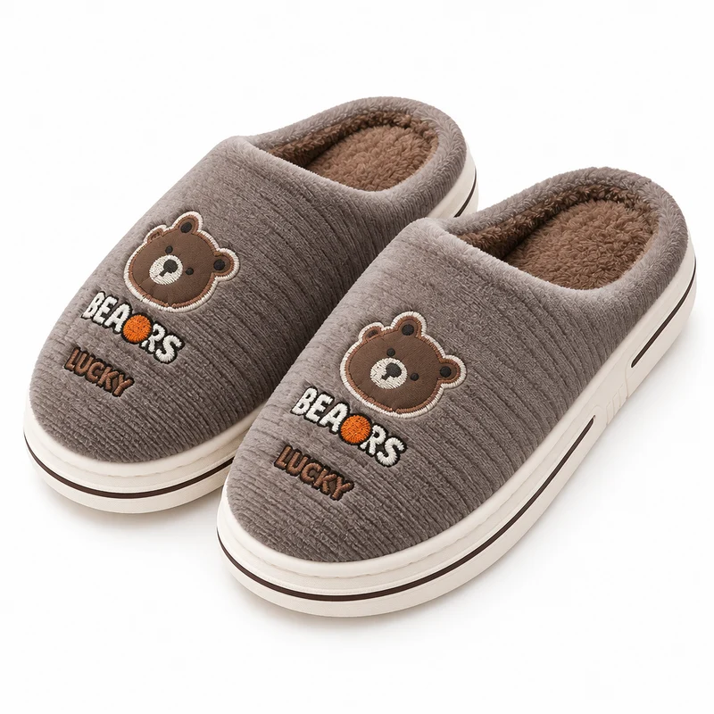Kuschelige Plüschpantoffeln mit Cartoon-Bären – weich, stylisch und warm für Zuhause