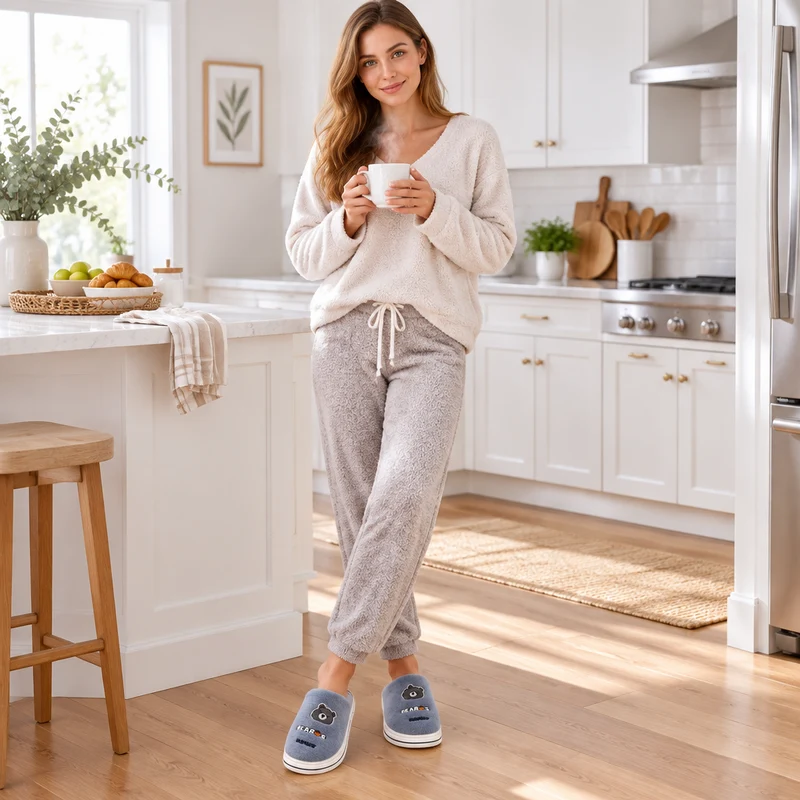 Kuschelige Plüschpantoffeln mit Cartoon-Bären – weich, stylisch und warm für Zuhause