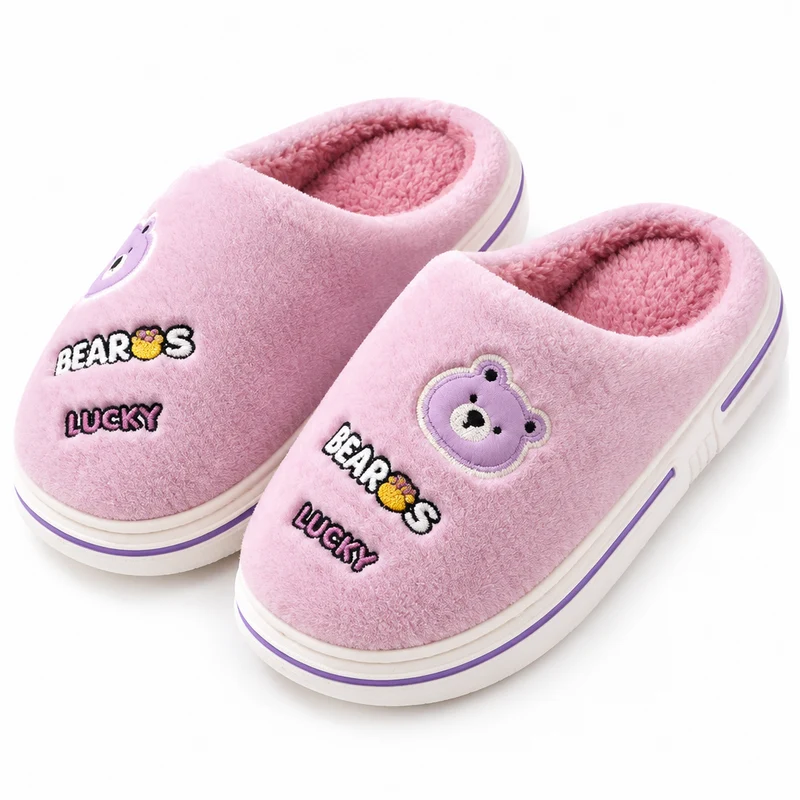 Kuschelige Plüschpantoffeln mit Cartoon-Bären – weich, stylisch und warm für Zuhause