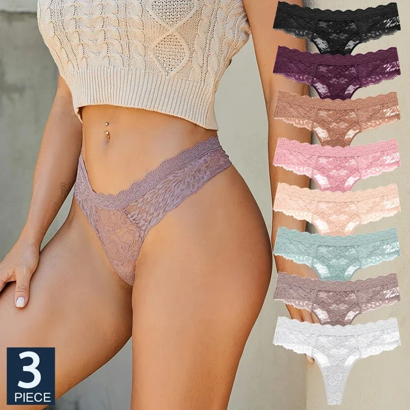 Komfort trifft auf Eleganz: Damen-Spitzen-G-String-Höschen-Set – 3er-Pack (S–XL)