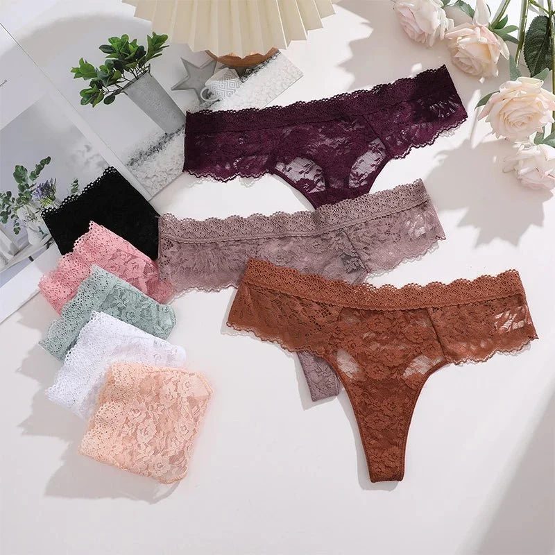 Komfort trifft auf Eleganz: Damen-Spitzen-G-String-Höschen-Set – 3er-Pack (S–XL)