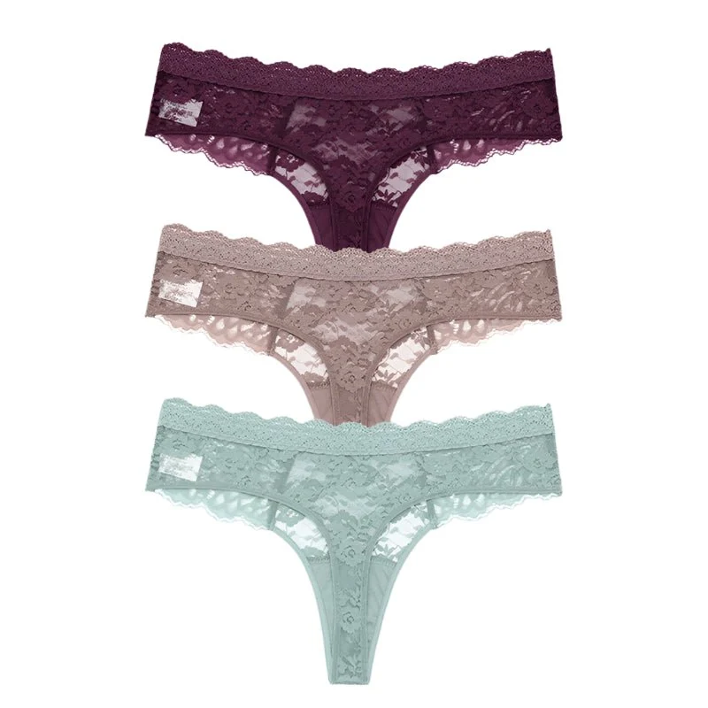 Komfort trifft auf Eleganz: Damen-Spitzen-G-String-Höschen-Set – 3er-Pack (S–XL)