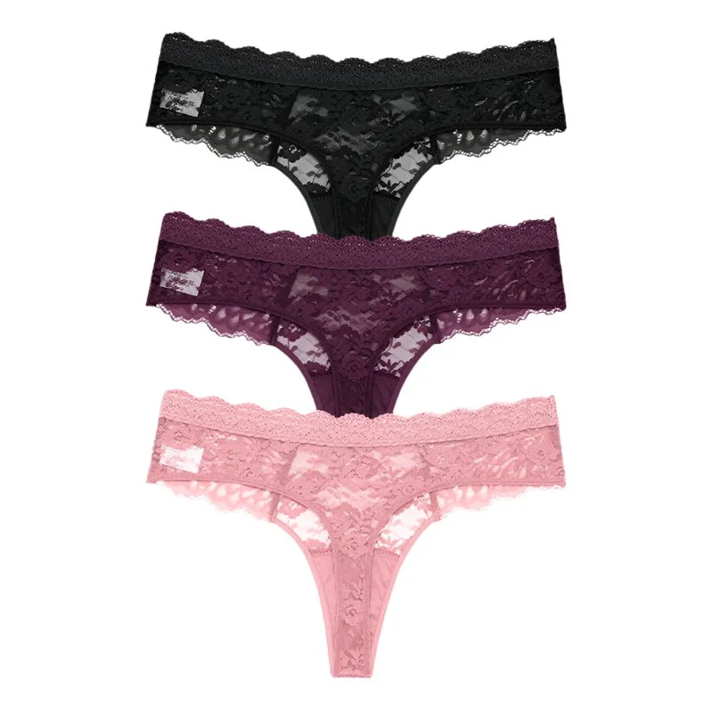 Komfort trifft auf Eleganz: Damen-Spitzen-G-String-Höschen-Set – 3er-Pack (S–XL)