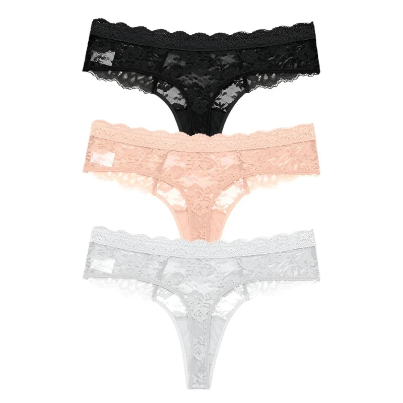 Komfort trifft auf Eleganz: Damen-Spitzen-G-String-Höschen-Set – 3er-Pack (S–XL)