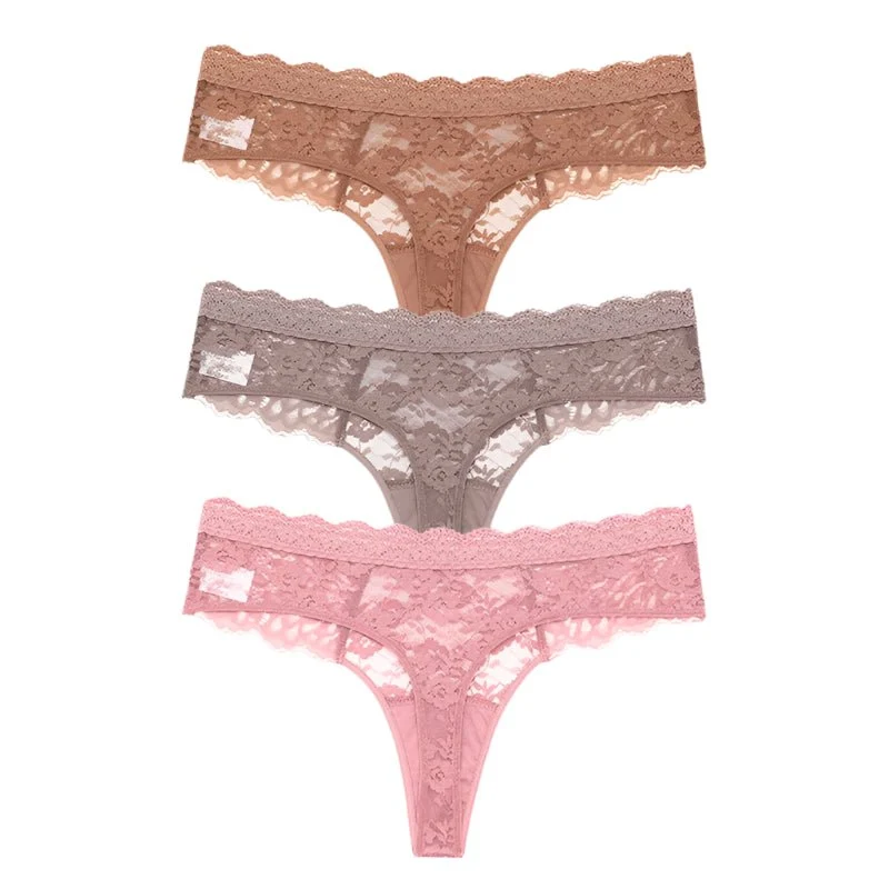 Komfort trifft auf Eleganz: Damen-Spitzen-G-String-Höschen-Set – 3er-Pack (S–XL)