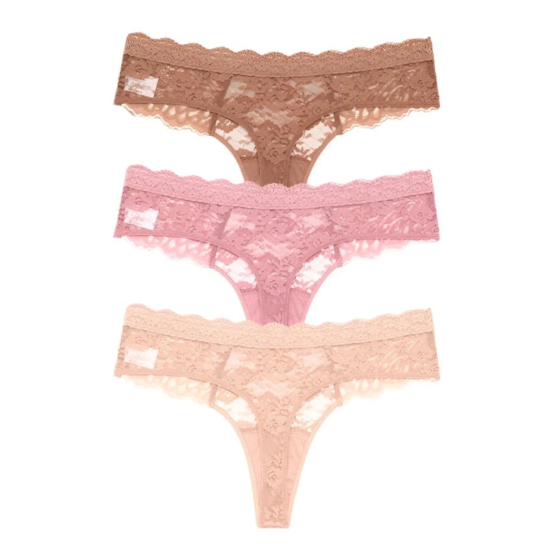 Komfort trifft auf Eleganz: Damen-Spitzen-G-String-Höschen-Set – 3er-Pack (S–XL)