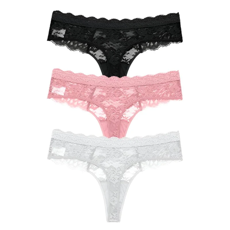Komfort trifft auf Eleganz: Damen-Spitzen-G-String-Höschen-Set – 3er-Pack (S–XL)