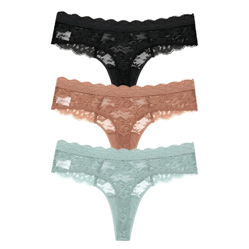 Komfort trifft auf Eleganz: Damen-Spitzen-G-String-Höschen-Set – 3er-Pack (S–XL)