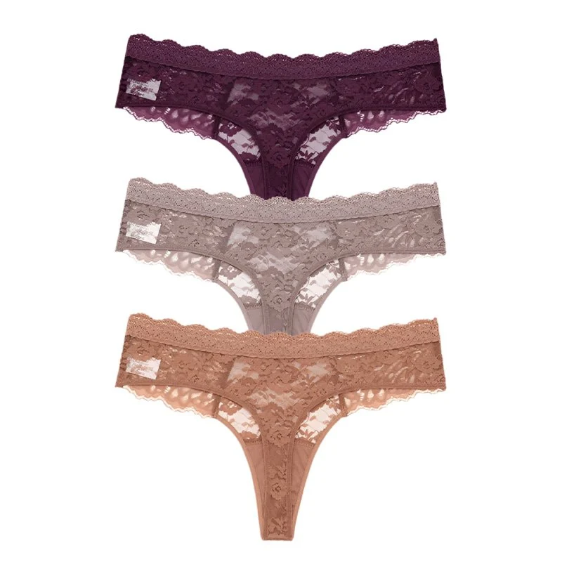 Komfort trifft auf Eleganz: Damen-Spitzen-G-String-Höschen-Set – 3er-Pack (S–XL)