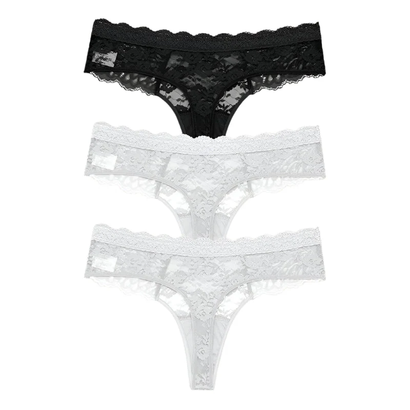 Komfort trifft auf Eleganz: Damen-Spitzen-G-String-Höschen-Set – 3er-Pack (S–XL)