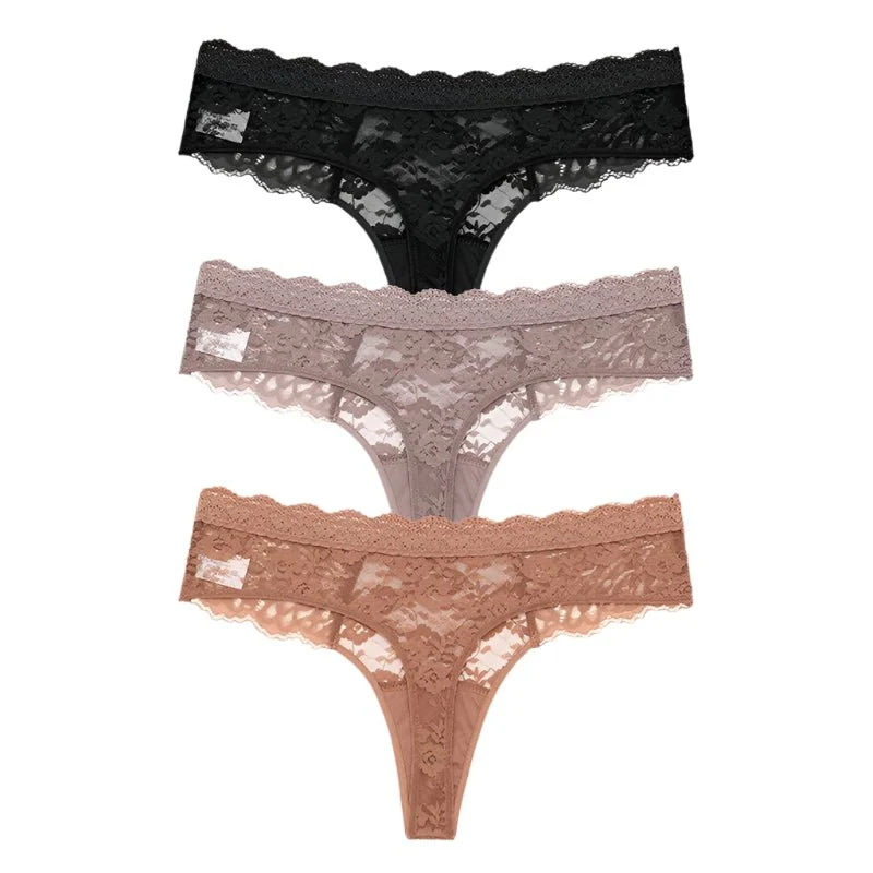 Komfort trifft auf Eleganz: Damen-Spitzen-G-String-Höschen-Set – 3er-Pack (S–XL)