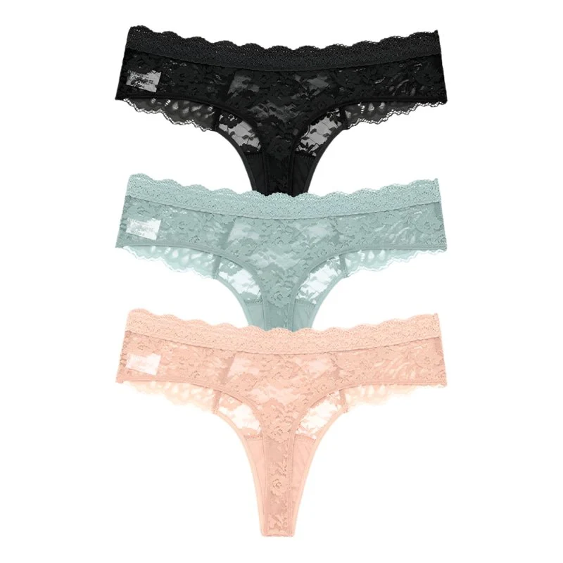 Komfort trifft auf Eleganz: Damen-Spitzen-G-String-Höschen-Set – 3er-Pack (S–XL)