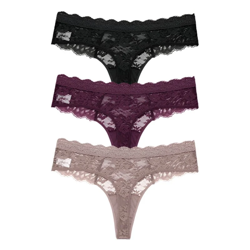 Komfort trifft auf Eleganz: Damen-Spitzen-G-String-Höschen-Set – 3er-Pack (S–XL)