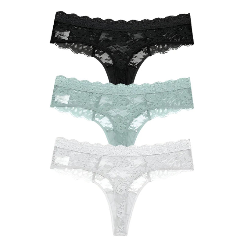Komfort trifft auf Eleganz: Damen-Spitzen-G-String-Höschen-Set – 3er-Pack (S–XL)