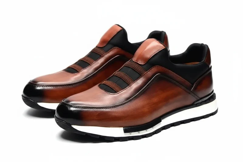 Herren-Sneaker aus Leder – Schnürschuhe aus echtem Leder mit runder Zehenpartie