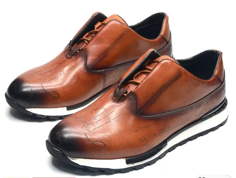 Herren-Sneaker aus Leder – Schnürschuhe aus echtem Leder mit runder Zehenpartie