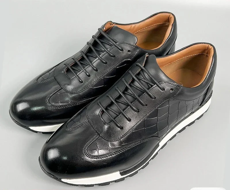 Herren-Sneaker aus Leder – Schnürschuhe aus echtem Leder mit runder Zehenpartie