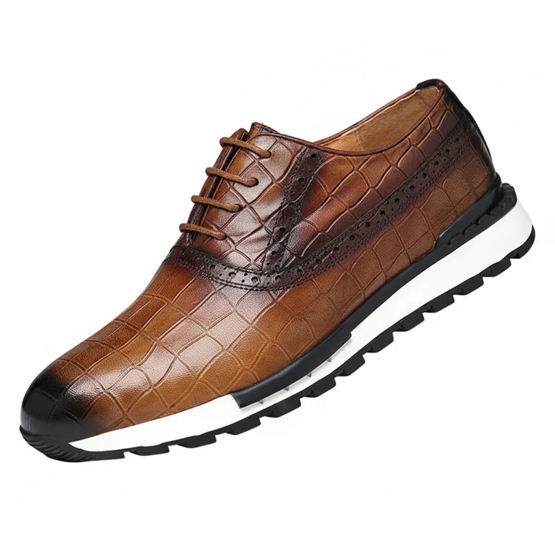 Luxuriöse Sneaker aus echtem Leder, kariertes Webmuster, Schnürschuhe, Herren-Oxford-Schuhe für Frühling/Herbst 2025