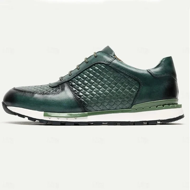 Luxuriöse Sneaker aus echtem Leder, kariertes Webmuster, Schnürschuhe, Herren-Oxford-Schuhe für Frühling/Herbst 2025