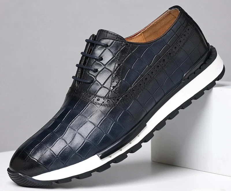 Luxuriöse Sneaker aus echtem Leder, kariertes Webmuster, Schnürschuhe, Herren-Oxford-Schuhe für Frühling/Herbst 2025