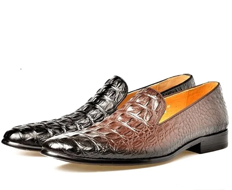 Luxuriöse Herren-Loafer mit Krokodilmuster – handgefertigte braune Slipper für formelle Anlässe im Büro