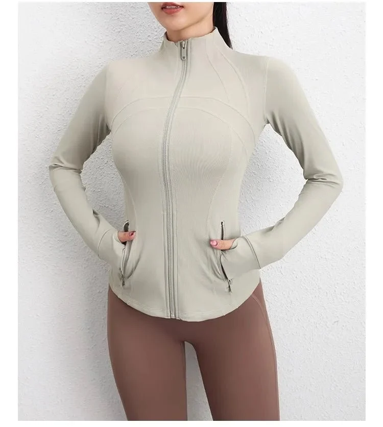 Schmale Yoga-Sportjacke, langärmeliges Oberteil für Laufen und Fitness