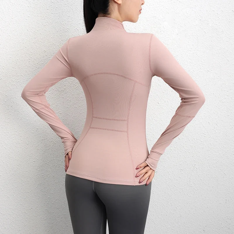 Schmale Yoga-Sportjacke, langärmeliges Oberteil für Laufen und Fitness