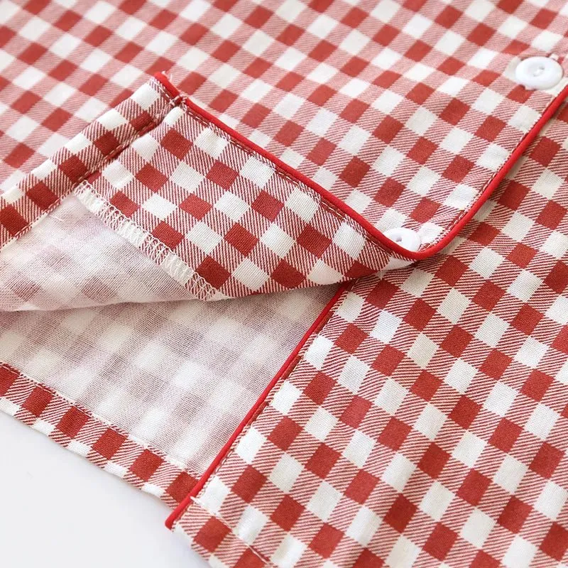 Japanischer karierter Baumwollpyjama für Paare – idealer Komfort für Frühling/Sommer