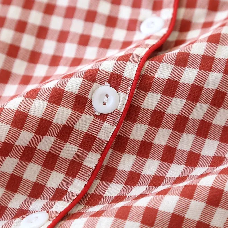 Japanischer karierter Baumwollpyjama für Paare – idealer Komfort für Frühling/Sommer