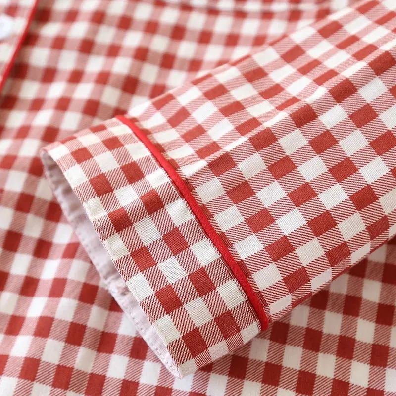 Japanischer karierter Baumwollpyjama für Paare – idealer Komfort für Frühling/Sommer