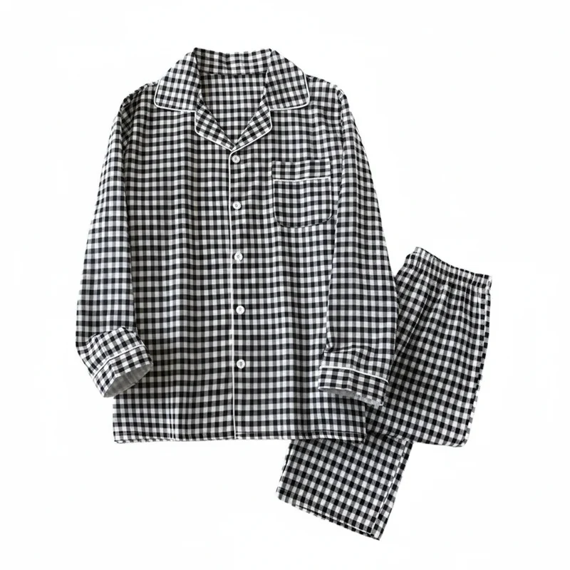 Japanischer karierter Baumwollpyjama für Paare – idealer Komfort für Frühling/Sommer