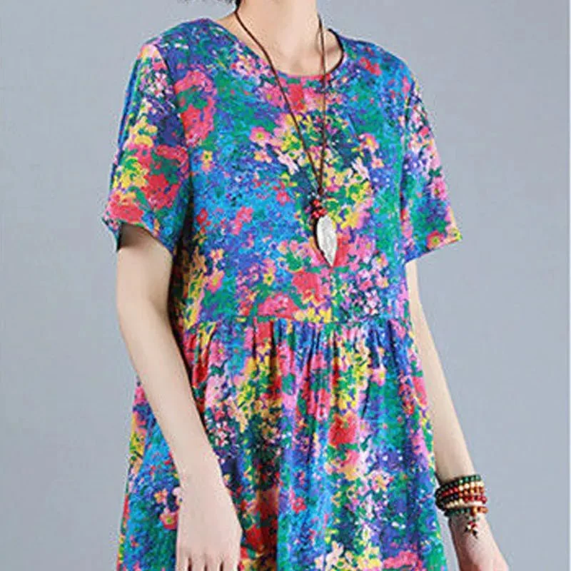 Vintage-Midikleid, handbemalt – Müheloser Sommerstil für Damen