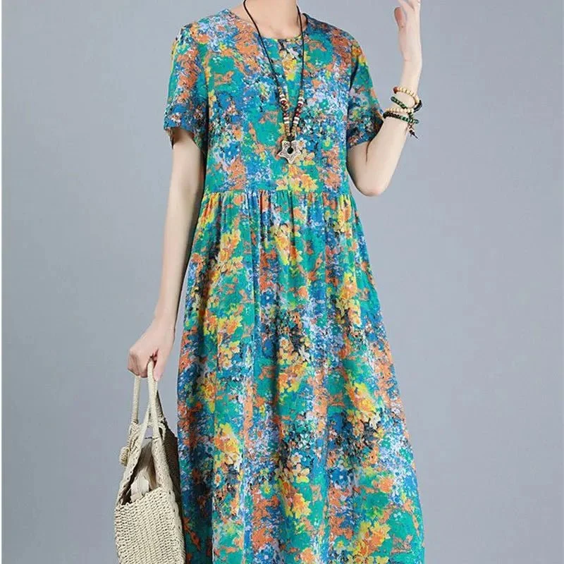 Vintage-Midikleid, handbemalt – Müheloser Sommerstil für Damen