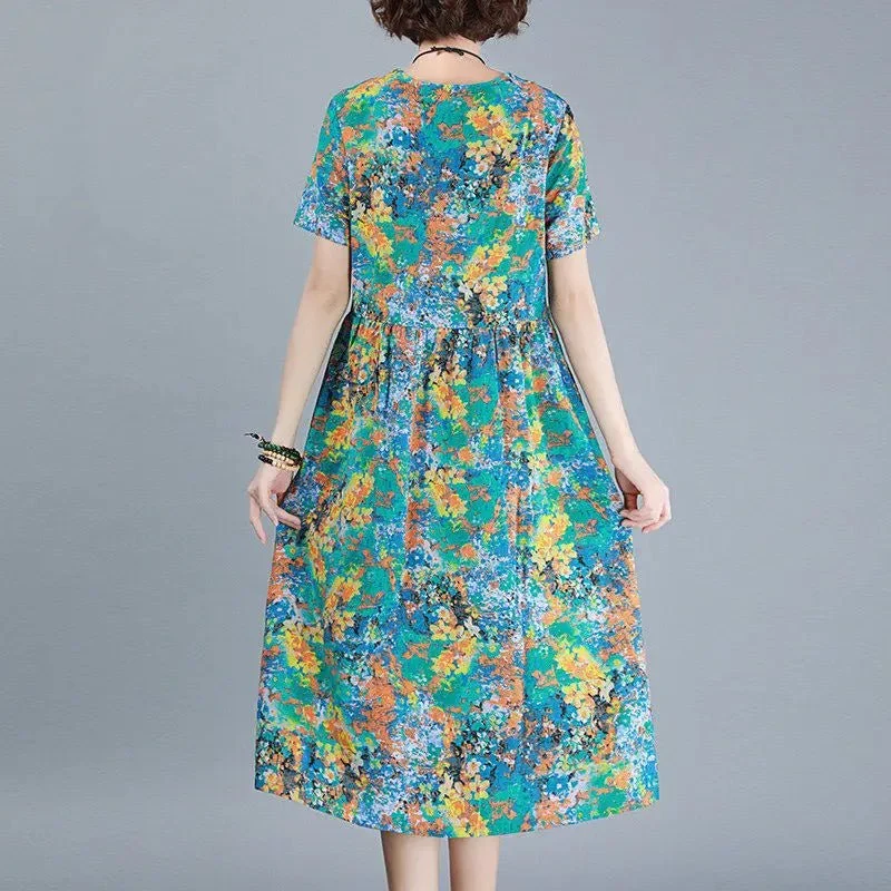 Vintage-Midikleid, handbemalt – Müheloser Sommerstil für Damen