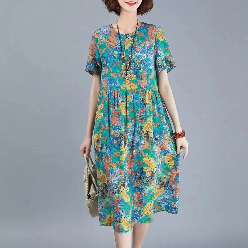 Vintage-Midikleid, handbemalt – Müheloser Sommerstil für Damen