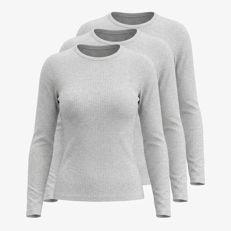 Langarmshirt Damen Rippstruktur | Hellgrau Meliert