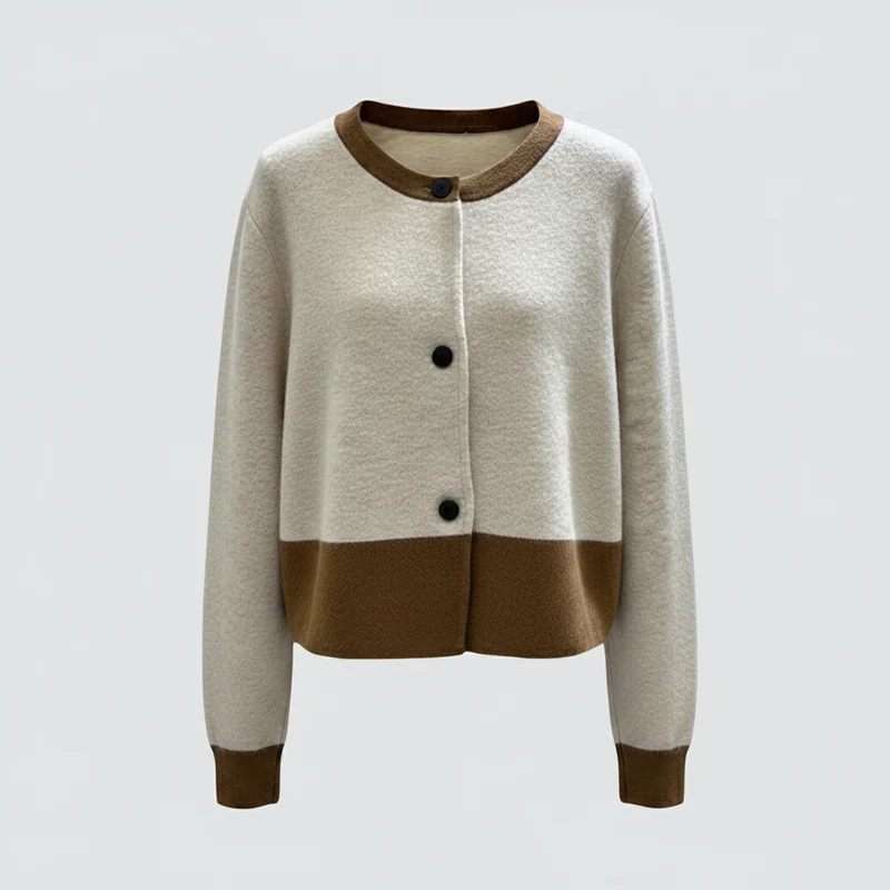 Xiaoxiangfeng Damen-Strickjacke mit Kontrastmuster für einen gemütlichen Herbst-, Winter- und Frühlingsstil
