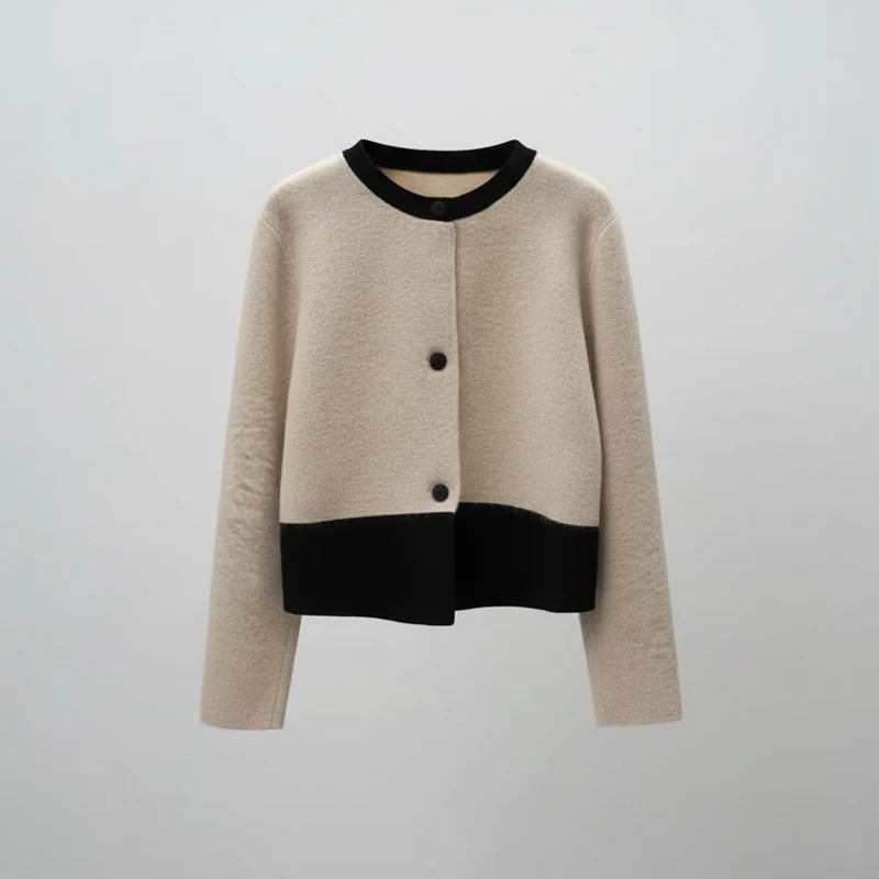 Xiaoxiangfeng Damen-Strickjacke mit Kontrastmuster für einen gemütlichen Herbst-, Winter- und Frühlingsstil